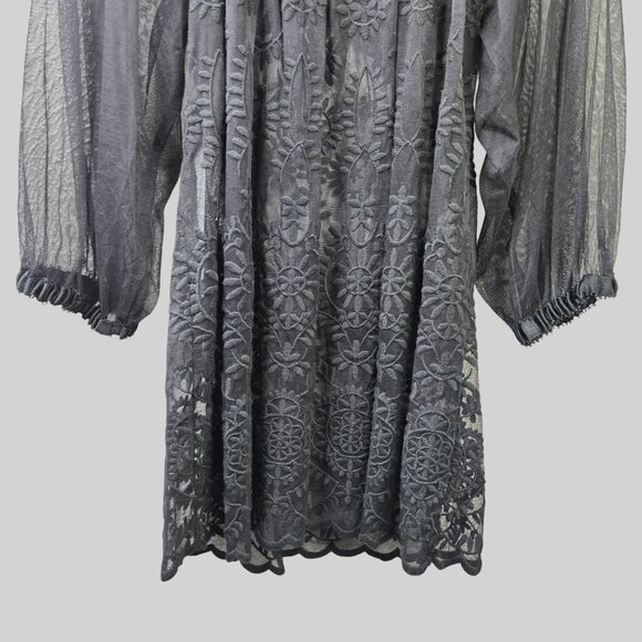 Karen Kane Blouse M Black Sheer Mesh Lace Embroidered Floral Whimsygoth Silk Top - Picture 9 of 13